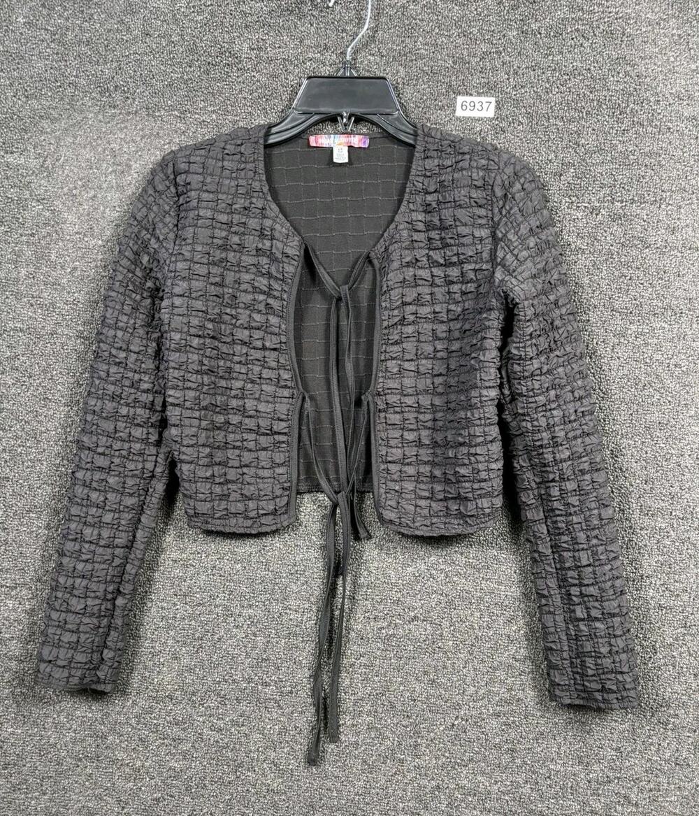 Urban Outfitters Jacket Womens XS Black Textured Cropped Tie Front Long Sleeve